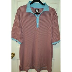 FootJoy Golf Men's Striped Rugby Polo, Cotton Candy Red/Blue Size XLarge